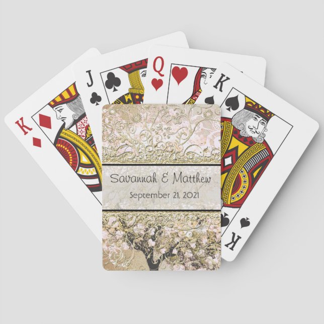 Jeu De Cartes Romantique Pink Heart Leaf Mariage (dos)