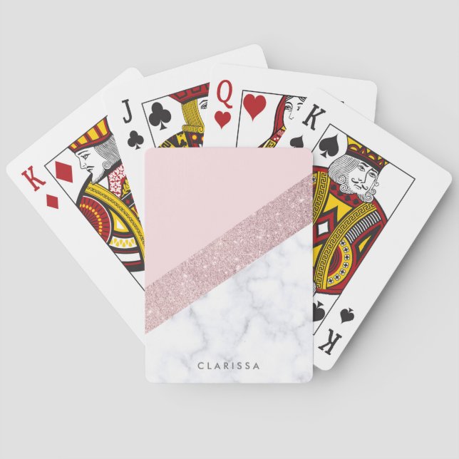 Jeu De Cartes rose de marbre blanc de parties scintillantes (dos)