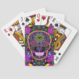 Jeu De Cartes Rose de néon de crâne de sucre