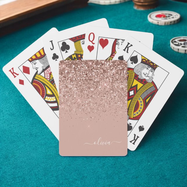 Jeu De Cartes Rose Gold Blush Rose Pailleté Monogramme Féminin S (Créateur téléchargé)