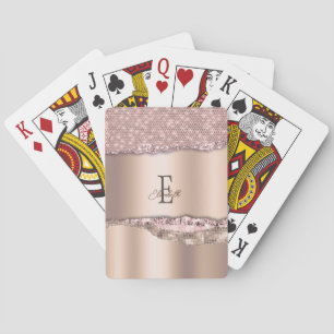 Jeu De Cartes Rose Gold Diamants Pailletés Monogramme Tendance
