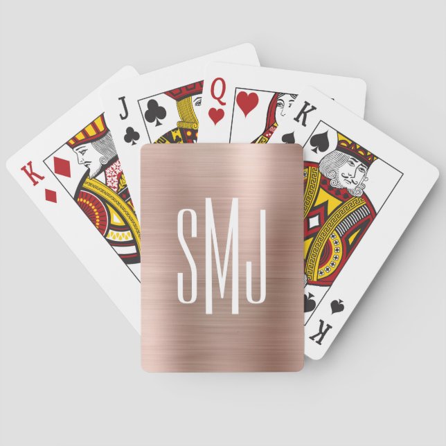 Jeu De Cartes Rose Gold Foil trois lettres Monogramme (dos)
