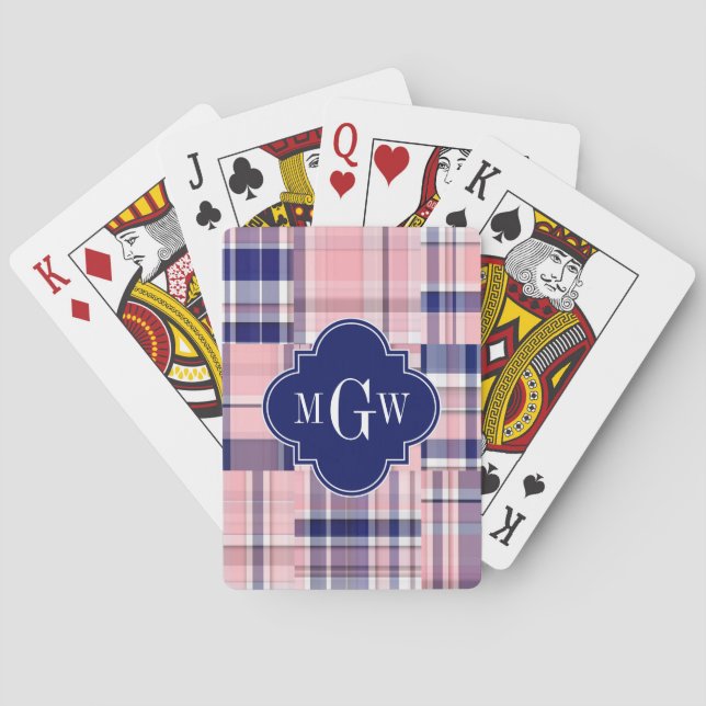 Jeu De Cartes Rose, Marine Blue Preppwork Patchwork Madras Monog (dos)