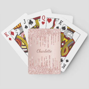 Jeu De Cartes Rose or parties scintillant gouttes de nom de mono