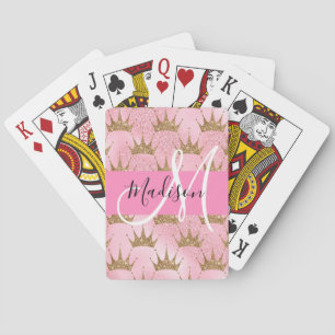 Jeu De Cartes Rose Pailleté & Couronnes Monogramme Or