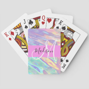 Jeu De Cartes Rose Pailleté Holographique Iridescent Monogramme 