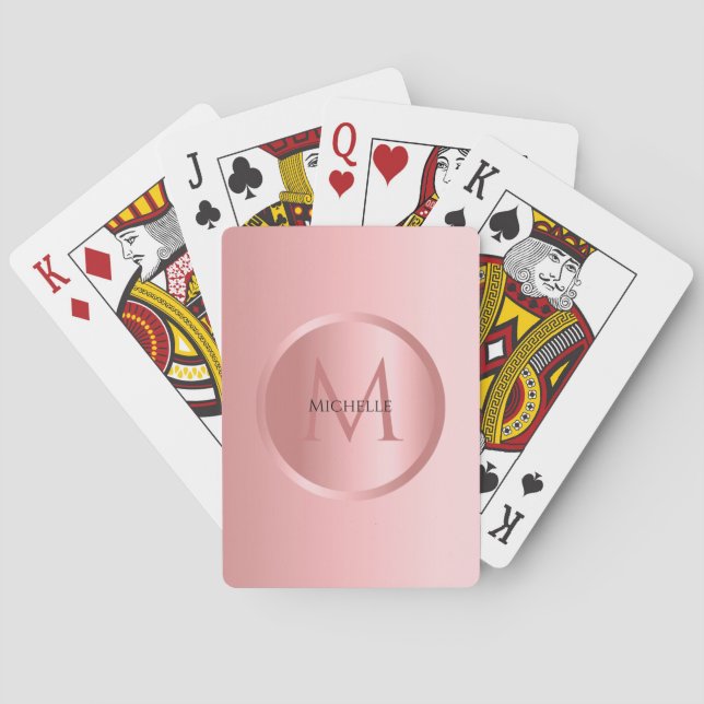 Jeu De Cartes Rose personnalisé Monogramme or Modèle élégant (dos)