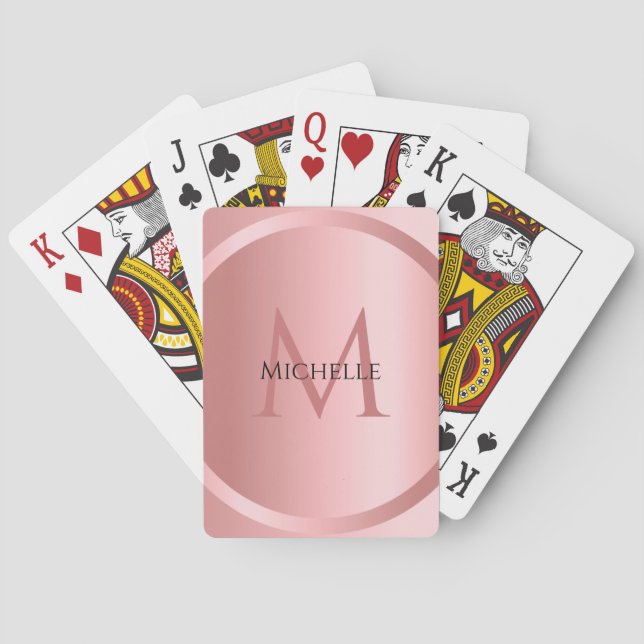 Jeu De Cartes Rose personnalisé Monogramme or Modèle élégant (dos)