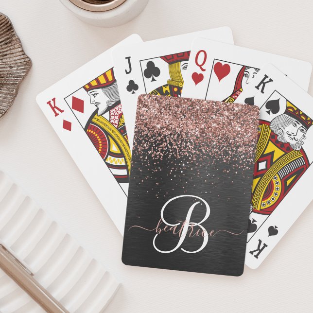 Jeu De Cartes Rose personnalisé Parties scintillant or noir Étin (Créateur téléchargé)