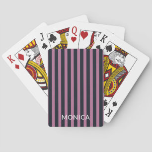 Jeu De Cartes rose rayé   nom personnalisé marine