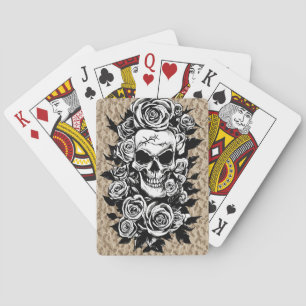 Jeu De Cartes Roses du crâne humain Goth Dessin original à l'enc