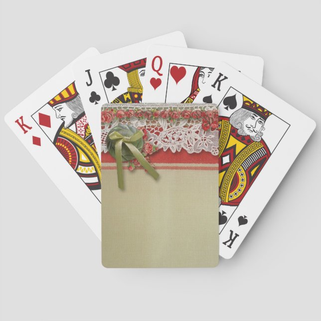 Jeu De Cartes Roses et toile de jute antiques (dos)
