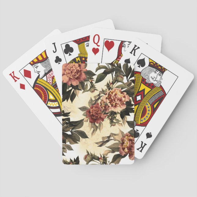Jeu De Cartes Roses Floral Aquarelle, Motif Peonies. (dos)