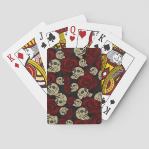 Jeu De Cartes Roses Rouges & Crânes Floral Gothique Gris Noir