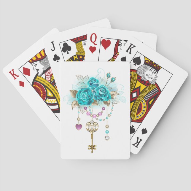 Jeu De Cartes Roses turquoise avec touches (dos)