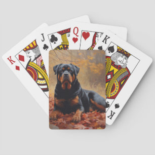 Jeu De Cartes Rottweiler dans les feuilles d'automne tombées ins
