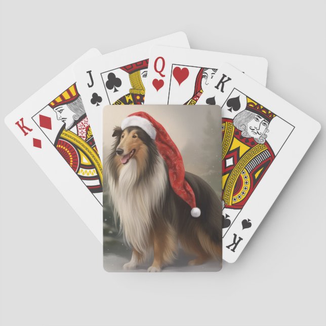 Jeu De Cartes Rough Collie Chien dans la neige Noël (dos)