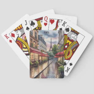 Jeu De Cartes Rue romantique de Paris Tour Eiffel Aquarelle
