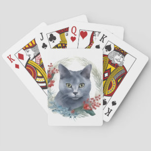 Jeu De Cartes Russe Blue Chat Noël Wreath Festive Kitten