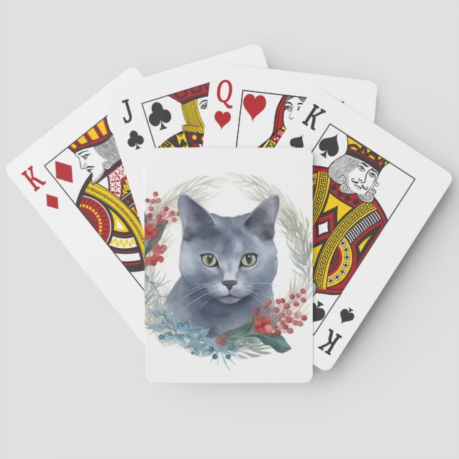 Jeu De Cartes Russe Blue Chat Noël Wreath Festive Kitten (dos)