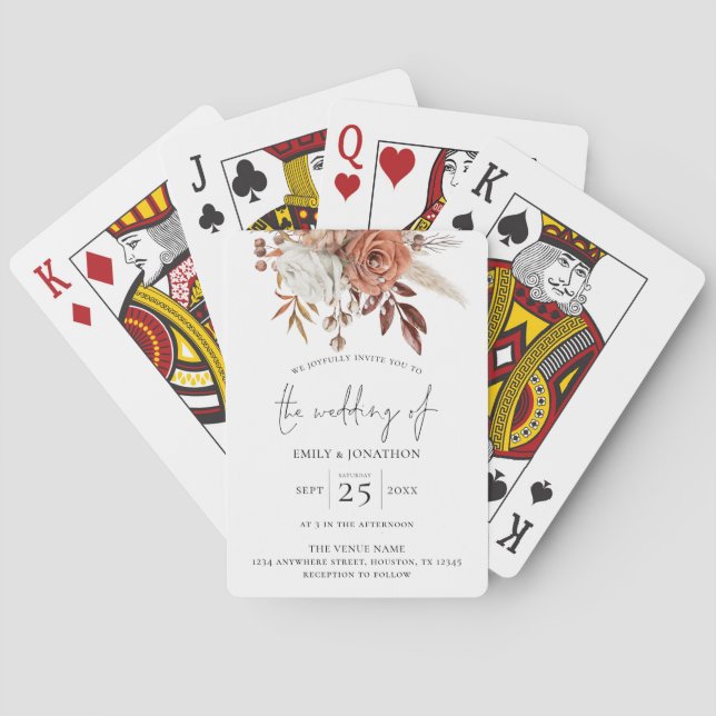 Jeu De Cartes Rustic Terracotta Florals Mariage Inviter (dos)