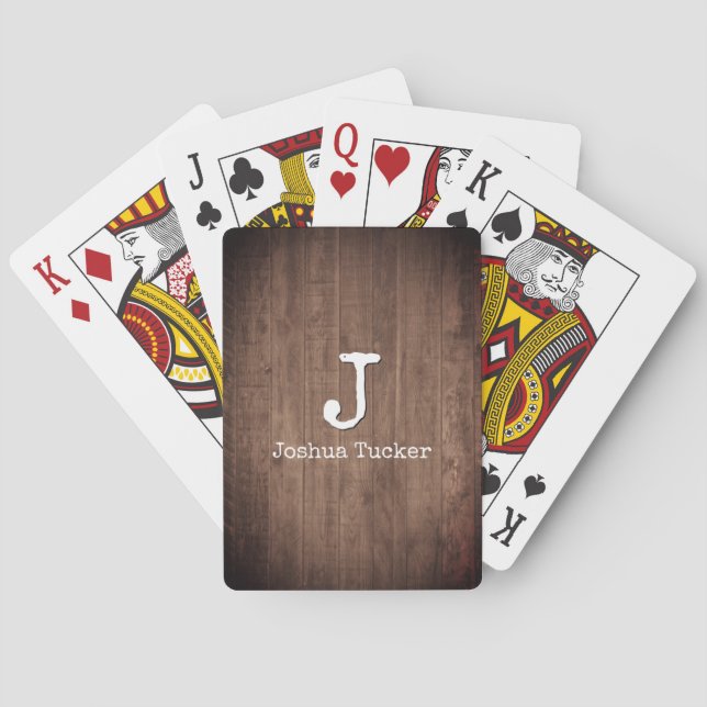 Jeu De Cartes Rustique Patiné foncé bois Brown Nom personnalisé (dos)