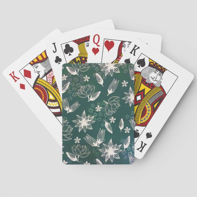 Jeu De Cartes Rustique Vert Blanc Botanique Fleurs sauvages Blos (dos)