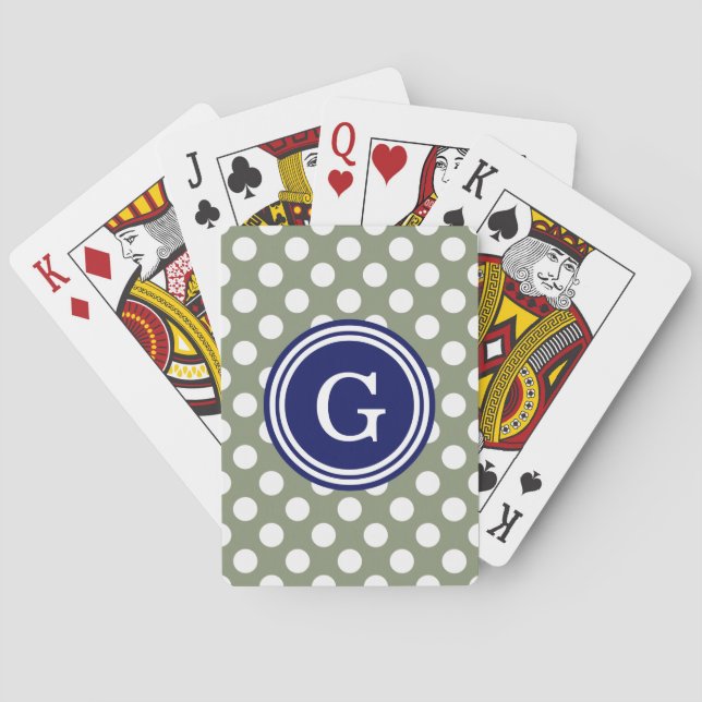 Jeu De Cartes Sage Green Marine Bleu Blancs Pois 1IR (dos)