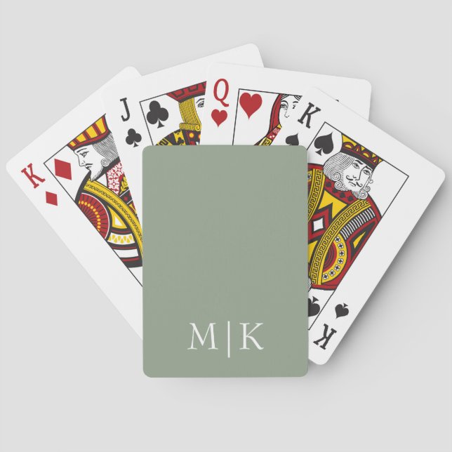Jeu De Cartes Sage vert et blanc | Monogramme moderne (dos)
