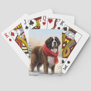 Jeu De Cartes Saint Bernard Chien à Noël de neige