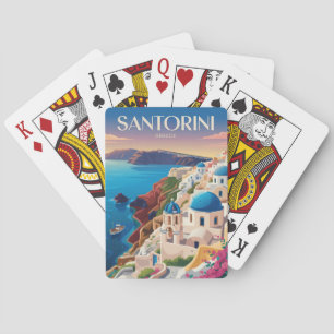 Jeu De Cartes Santorin Grèce Dôme Bleu Voyage Art Vintage