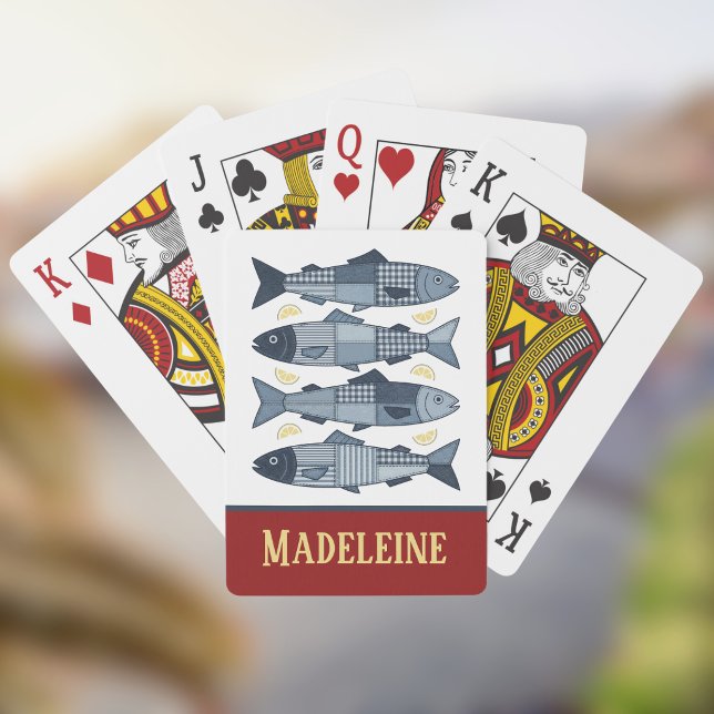 Jeu De Cartes Sardines Citrons Patchwork Plaid Monogramme Côtier (Créateur téléchargé)