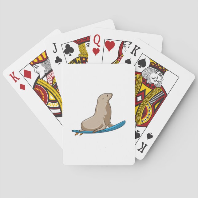Jeu De Cartes Sceau comme surfeur avec Surfboard (dos)