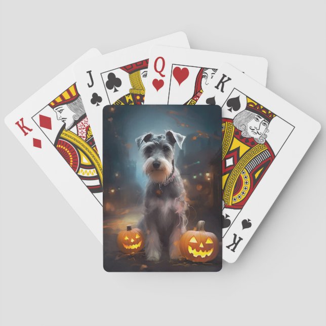 Jeu De Cartes Schnauzer d'Halloween avec citrouilles effrayant (dos)