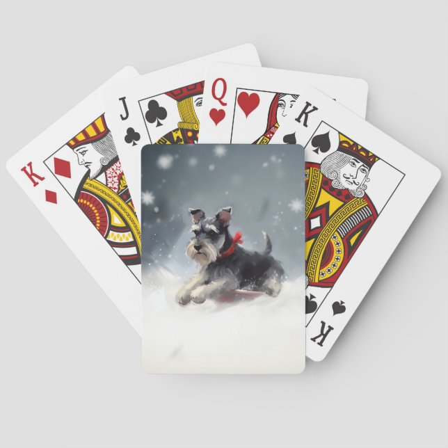 Jeu De Cartes Schnauzer miniature neige de Noël hiver (dos)