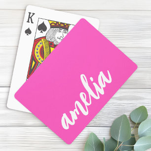 Jeu De Cartes Script de nom personnalisé gras rose chaud et blan