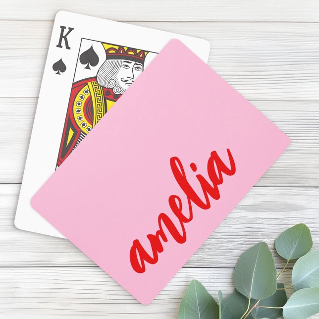 Jeu De Cartes Script de nom personnalisé gras rose et rouge (Custom name script bold pink and red poker cards)