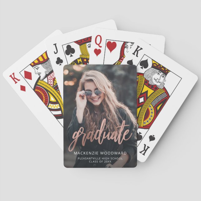 Jeu De Cartes Script Gold Rose de graduation photo personnalisée (dos)
