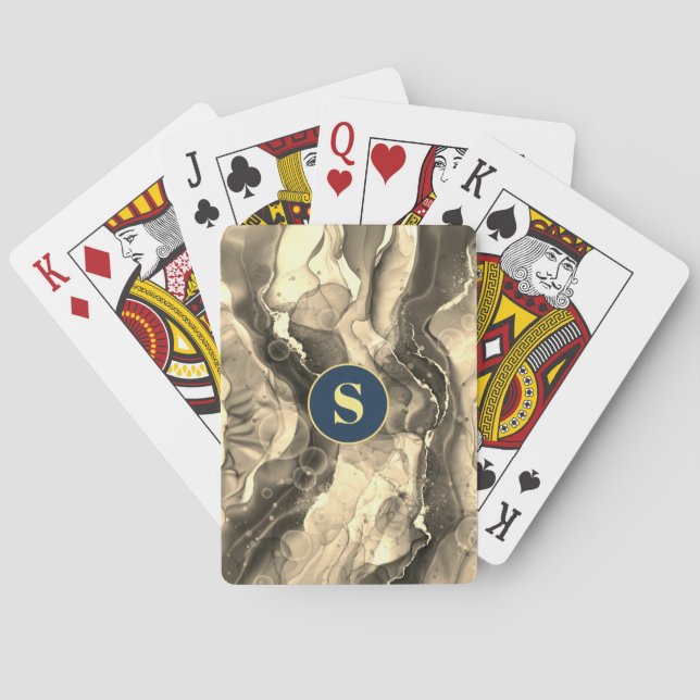 Jeu De Cartes Sépia Liquide Encre Tones, Monogramme (dos)