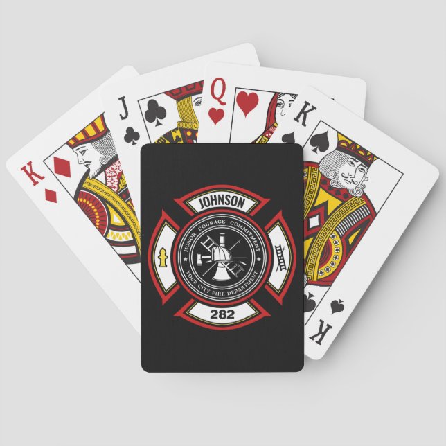 Jeu De Cartes Service d'incendie AJOUTER LE NOM Pompier Insigne  (dos)
