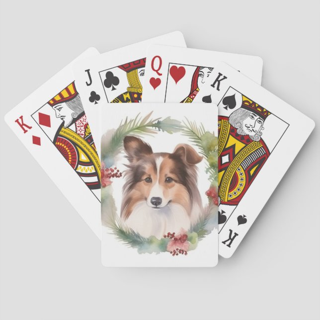 Jeu De Cartes Shetland Sheepdog Christmas Wreath Festive Pup (dos)