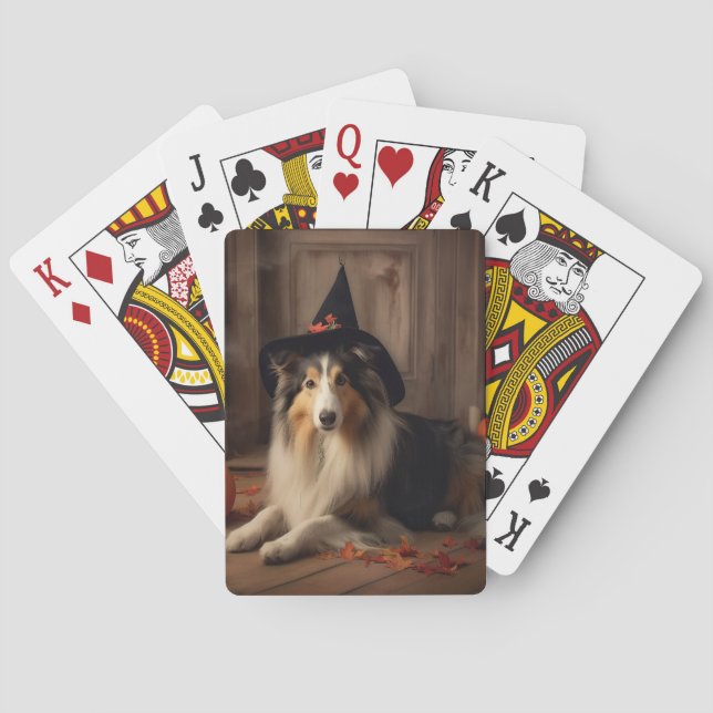 Jeu De Cartes Shetland Sheepdog Citrouille Halloween effrayant (dos)
