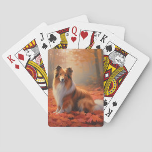 Jeu De Cartes Shetland Sheepdog en automne Feuilles automne Insp