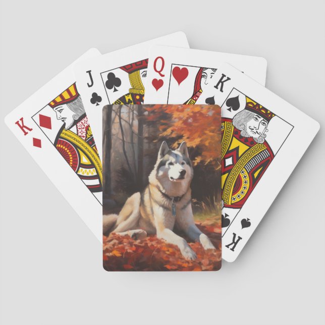 Jeu De Cartes Sibérie Husky en automne Feuilles automne Inspire  (dos)