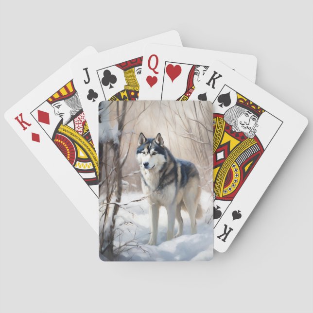 Jeu De Cartes Sibérien Husky Laisser Neige Noël (dos)