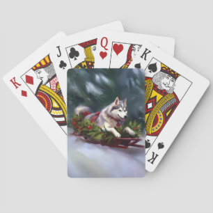 Jeu De Cartes Sibérien Husky neige de Noël hiver