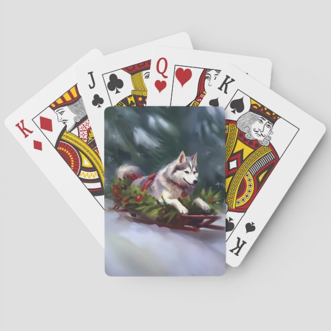 Jeu De Cartes Sibérien Husky neige de Noël hiver (dos)