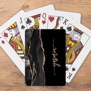 Jeu De Cartes Signature personnalisée Agate noire or