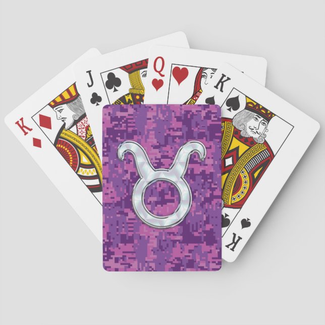 Jeu De Cartes Signe du zodiaque Taureau en nacre sur camouflage  (dos)
