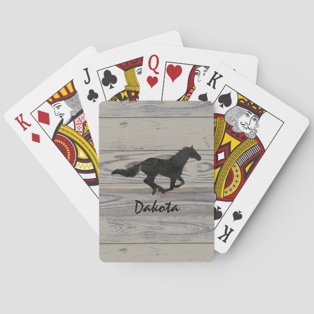 Jeu De Cartes Silhouette galopante en bois rustique d'aquarelle (dos)